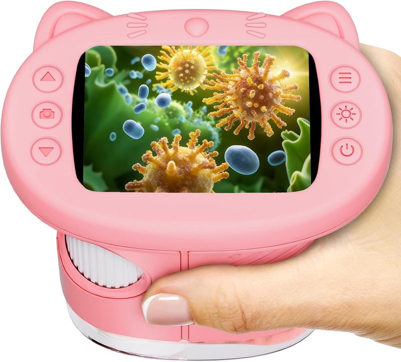 WINWEND 2.4" Screen Pocket Kids Microscope: 1000X Handheld Microscope for Photo and Video - Portable Science Kits STEM Toys – Christmas/Birthday Gifts for Girls & Boys Ages 3-12(Pink) - Image 1